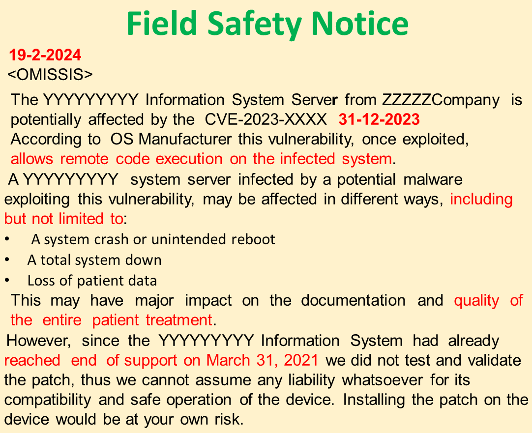 Field safety notices vs MDR